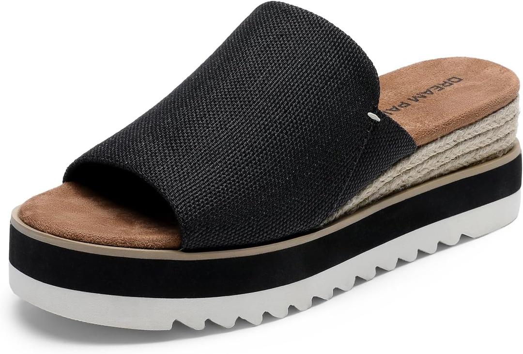 DREAM PAIRS Platform Sandals Women Slip-on Espadrille Bohemia Wedge Sandals, Comfort Dressy Summer Open Toe Canvas Slides for Women's Outdoor and Beach 7