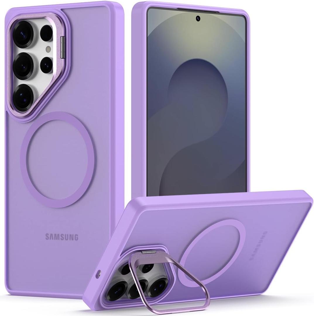 Nvollnoe for Samsung S25 Ultra Case Compatible with MagSafe Military Grade Shockproof Heavy Duty Protective Adjustable Kickstand Matte Semi Clear Phone Cover for Samsung S25 Ultra(Light Purple)