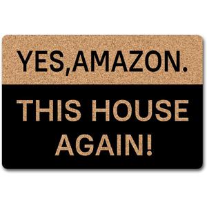 Yes Amazon This House Again Funny Doormat for Entrance Way with Non Slip Backing Indoor/Outdoor Welcome Mats Home and Office Decorative Rug 23.6 in(W) X 15.7 in(L)