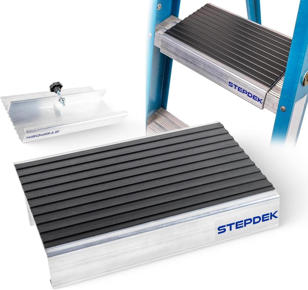 StepDek Aluminum Step Ladder Platform Attachment - Anti-Slip Ladder Work Platform Accessories for Stabilizer - Compact, Lightweight, Rubberized Non-Slip Grip Pad for Painters, Electricians & DIY