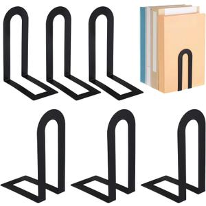 Chunful 6 Pcs Black Modern Metal Book Ends for Shelves Decorative Small Bookends Book Shelf Organizer Minimalist Design Stopper to Hold Books for Home Office (5.5 * 3.75 * 2.25inch)