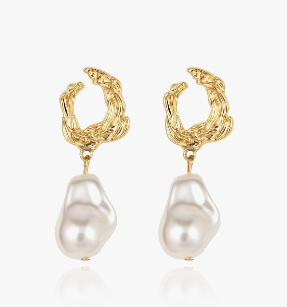 Yowivon Pearl Drop Earrings 14K Gold Plated Dangle Hypoallergenic Statement Earring Trendy Fashion Jewelry Gifts for Women Birthday Wedding