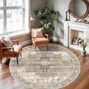 RUUGME Washable 6 ft Round Rug - Boho Rugs for Living Room Stain Resistant Carpet Vintage Tribal Rugs for Bedroom Kitchen Dining Room with Non Slip Backing Home Decor Floor Decoration Mat 6ft Beige
