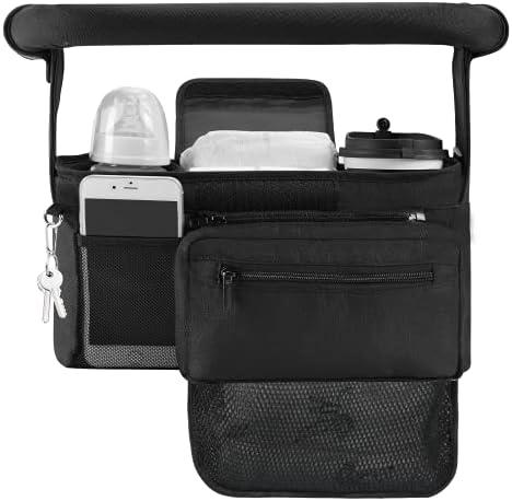 Momcozy NON-SLIP Universal Stroller Organizer | Insulated Cup Holder | Detachable Phone Bag & Shoulder Strap | Fits Uppababy, Baby Jogger, Britax, BOB, Umbrella and Pet Stroller