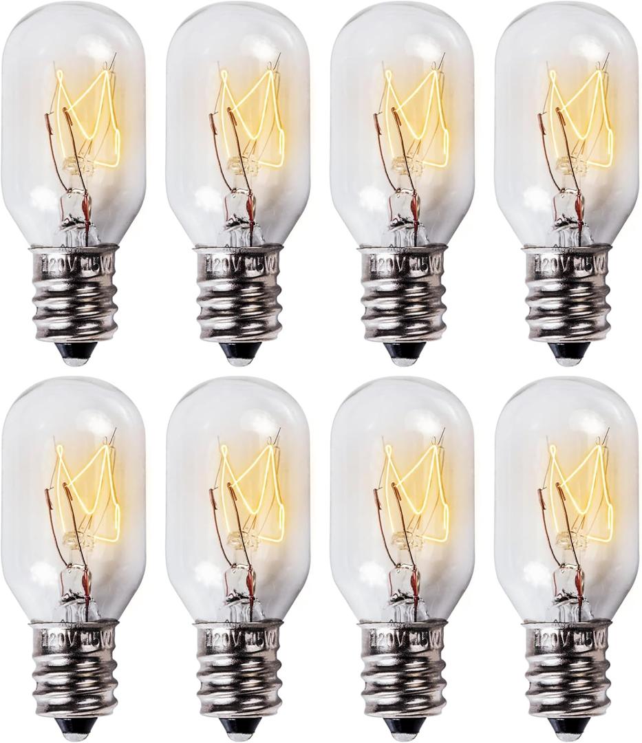 Canamax T20 E12 Salt Lamp Bulb 120V 15W - Warm White Light 2700K 80lm, E12 Candelabra Base - Compatible with Himalayan Salt Rock Lamps & Baskets, Scentsy Plug-in Wax Warmers, Night Lights - Pack of 8