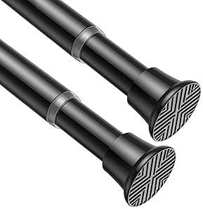 2 Pack Black Spring Tension Curtain Rods 31-62 Inches, Spring Loaded Curtain Rods No Drilling, Adjustable Tension Rod for Windows Bedroom Bathroom Kitchen Doorway Closet