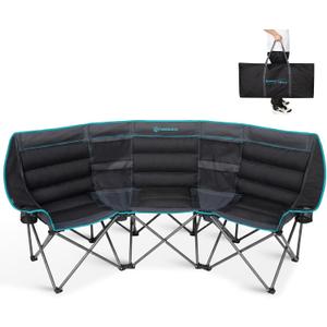 FUNDANGO Extra Wide 3 Person Camping Chair for Adults with Cooler, 1000 LBS Heavy Duty Oversized Camp Couch, Padded Folding Seat with Cup Holders for Outdoor, Sports & Lawn