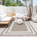 MilleLoom Waterproof Plastic Straw Outdoor Rug 9x18 Patio Reversible UV Resistant Foldable Camping Carpet Modern Border Large Outdoor Rugs for Deck, Picnic, Porch, Camper, Balcony, Beach，Light Brown