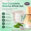 Matcha Whisk Set with 'matcha' Design - 6 Piece Ceramic Matcha Set with a Bowl, Whisk, Stand, Spoon and Sifter - Designed in the UK - Gift Set