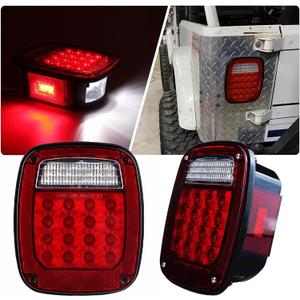 Tail Lights Assembly Replacement for 1979-2006 Wrangler TJ YJ CJ5 CJ7 Red Square Rear Combination Tail Lamps with Passenger and Driver Side Marker Stop Turn Signal Brake Lights DOT Certified, 2Pcs