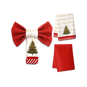 Christmas Kitchen Towels Set of 2 Red Bows Decor Funny Xmas Decorative Dish Hand Towels 24x16 Inch Red Waffle Dishtowel Peace Love Believe for Christmas Bathroom and Kitchen Decor