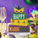 2 x Thyle 4 Pcs Mardi Gras Table Decorations Wooden Table Centerpieces Mask Purple Green Golden Mardi Gras Stack Tiered Tray Block Decor for Carnival Party Shelf Home