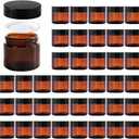 11 Hoa Kinh 2oz Jars with Lids 40 Pack Amber Glass Jars with Lids Empty Cosmetic Containers Round Airtight Glass Jar with Black Lid for Storing Lotions Powders Ointments