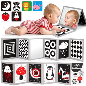 Black and White High Contrast Baby Books Flash Cards Tummy Time Mirror Toys Newborn Toys 0 6 Months Brain Development Infant Stimulating Sensory Toy 0-3 3-6 2 4 5 Months old Baby Boy Girl Shower Gifts