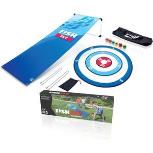 Fish Fly Ball Ramp Game - 6 Balls, 3 Target Rings, 1 Fish Fly Ramp, & Carrying Bag Included - Backyard Carnival Games for Adults or Kids - 2 to 6 Players - Ages 3+