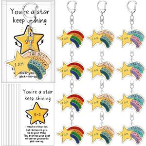 Henoyso 60 Sets Inspirational Star Keychain Bulk Valentines Employee Appreciation Gifts Bulk for Coworkers Office Staff Team