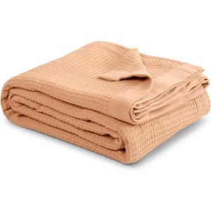 100% Cotton Beige Waffle Weave Lightweight Blanket Twin Soft, Breathable, and Cozy Bed Blanket for All Seasons