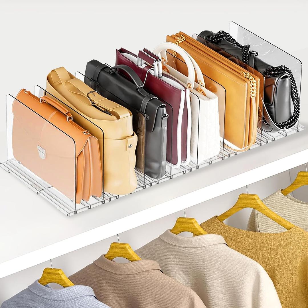 Bag & Purse Organizer for Closet: Adjustable Clear Handbag Storage Shelf Plastic Clutch Dividers for Closet Organizers and Storage Keep Purse upright