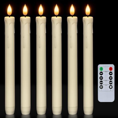Homemory 5 Pcs Flameless Taper Candles with Remote, Timer, Dimmer, Ivory Battery Operated CandleSticks with Flickering Light, Plastic Led Window Candles, 9.6 Inches for Halloween Christmas Decoration