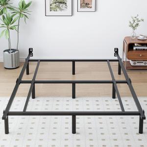 Queen Metal Bed Frame, 7 Inch Low Heavy Duty Platform Bed Frames Queen Size for Box Spring and Mattress, Easy Assembly, Noise-Free, Adjustable, Black