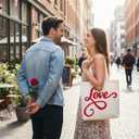 Sadnyy Valentines Day Canvas Tote Bag Embroidery Reusable Valentines Bag Basket Love Heart Gift Bags Cotton Tote with Handles for Wedding Grocery Shopping DIY Craft Valentine's Day Favor