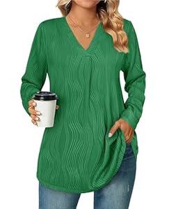 Womens 3 4 Sleeve Blouse Long Sleeve Business Casual Tunic Tops V Neck Work Tops Textured Dressy Casual Shirts Size: 3X-Large