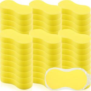 Vesici 48 Pack Large Sponges Bulk Multi-Purpose Extra Large Sponge for Washing Cars Field Day Water Games Household Cleaning Car Boat Bike Kitchen Bathroom Vacuum Compressed Packing (Bright Yellow)