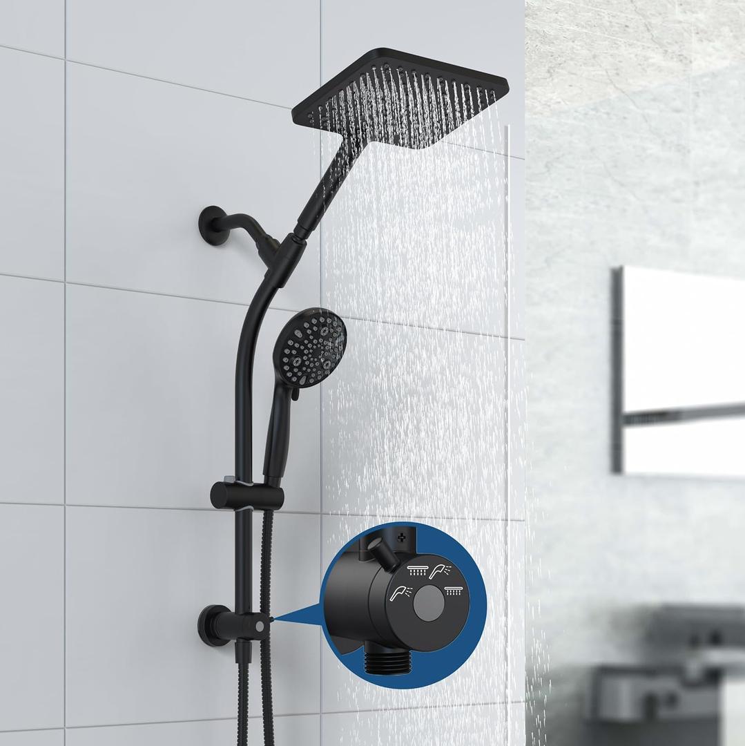 Rain Shower Head with Handheld High Pressure rainfall Shower Heads with Handheld Spray Combo,Black