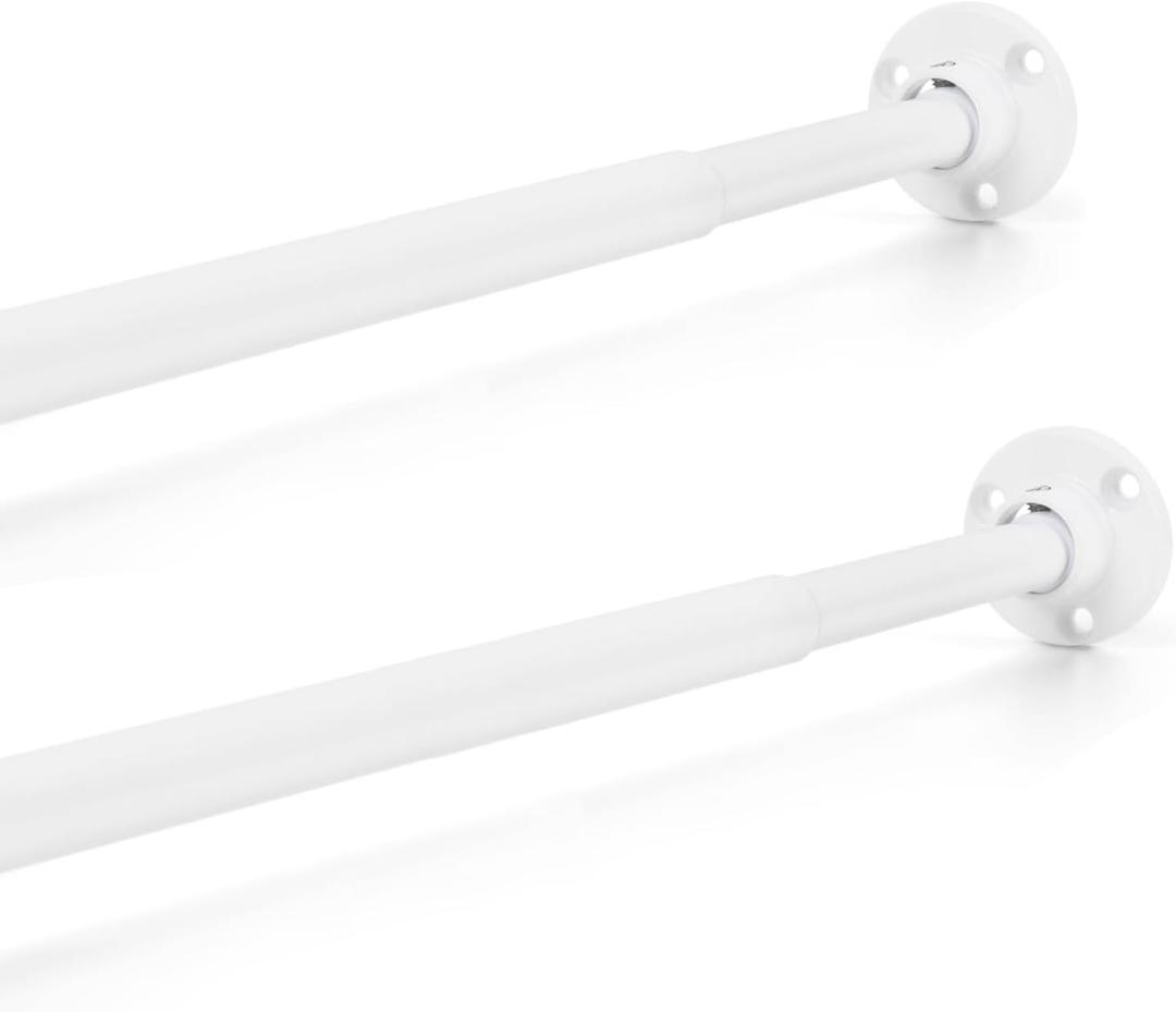 TYRON Mini Thin Skinny Smallest Closet Rods for Hanging Clothes, 1/2" Diameter,12 to 18 In. Adjustable Slim Closet Rod, Metal Closet Bar Hanging Rods for Baby Kids Closet, Small Space (White,2 Pcs)