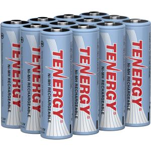 Tenergy AA Rechargeable Battery, High Capacity 2500mAh NiMH AA Battery, 1.2V Double A Batteries, 12 Pack