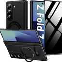 Case for Samsung Galaxy Z Fold 7,Luxury Premium Leather Phone Case with Privacy Screen Hinge Protection Magnetic Kickstand, Slim Shockproof Protective Cover for Galaxy Z Fold 7 2025, Black