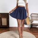 Women's Casual Shorts Wide Leg Flowy Quick Dry Summer Short Stretch Drawstring High Waist Shorts with Pockets (Dark Blue)