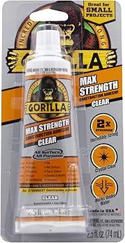 Gorilla Max Strength Construction Adhesive, Clear Glue, 2.5 Ounce Squeeze Tube (Pack of 2) - Gap Filling and Waterproof