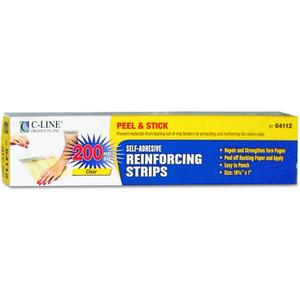 C-Line Self-Adhesive Page Reinforcing Strips, 10-3/4" x 1", Box of 200 (64112)