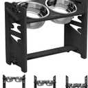 Vantic Elevated Dog Bowls, Adjustable Raised Dog Bowl Stand for Large and XLarge Pet, Sturdy Bamboo Food Feeder with 2 Stainless Steel Dishes, Black