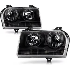 APSVE Headlights Assembly 2005 2006 2007 2008 2009 2010 Compatible with Chrysler 300 Halogen Factory Style Headlight Head Lights Lamps Replacement Driver Passenger Side,Black