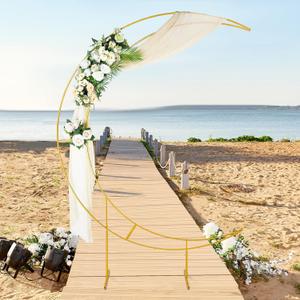 Geetery 7.51ft Metal Crescent Moon Wedding Arch Frame Gold Arch Backdrop Balloon Stand Photography Curved Design Flower Frame for Ceremony Birthday Bridal Shower Parties Celebrations, 41.3" x 13.8"