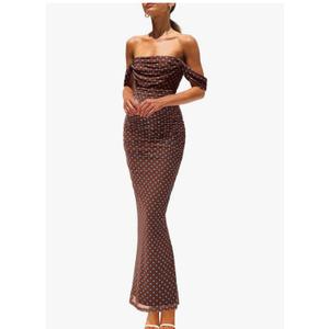 PRETTYGARDEN Cocktail Dresses for Women 2026 Summer Floral Off Shoulder Ruched Mesh Elegant Wedding Guest Maxi Dress XL