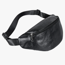 Geestock Black Leather Fanny Pack, Waterproof Waist Bag for Men&Women, Belt Bag, Fashion Crossbody Bags for Running, Hiking, Cycling, Outdoor Sports