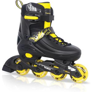 MammyGol Adjustable Inline Skates for Kids Youths Adults, All Wheels Light Up, Indoor and Outdoor Blades Roller Skates for Boys Girls Teen Beginners (X-Large - Adult (6-8 Men/7-9 Women), Yellow)