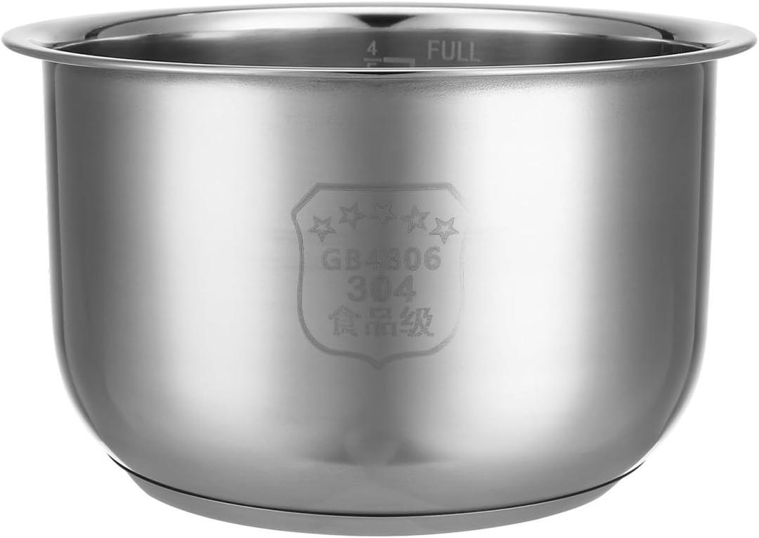 2L Stainless Steel Rice Cooker Inner Pot Replacement, Kitchen Liner for 6 Cup Cooked Capacity, Perfect for Home and Dorm Use, 7.07X7.07X4.13in
