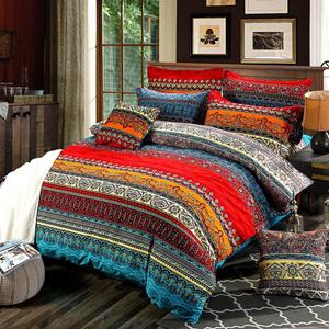 Bohemian Duvet Cover Queen Colorful Floral Boho Striped Bedding Set Ultra Soft Microfiber Double Duvet Cover Southwestern Indian Tribal Reversible Bedding Exotic Style Decor Boho Comforter Cover (Red)