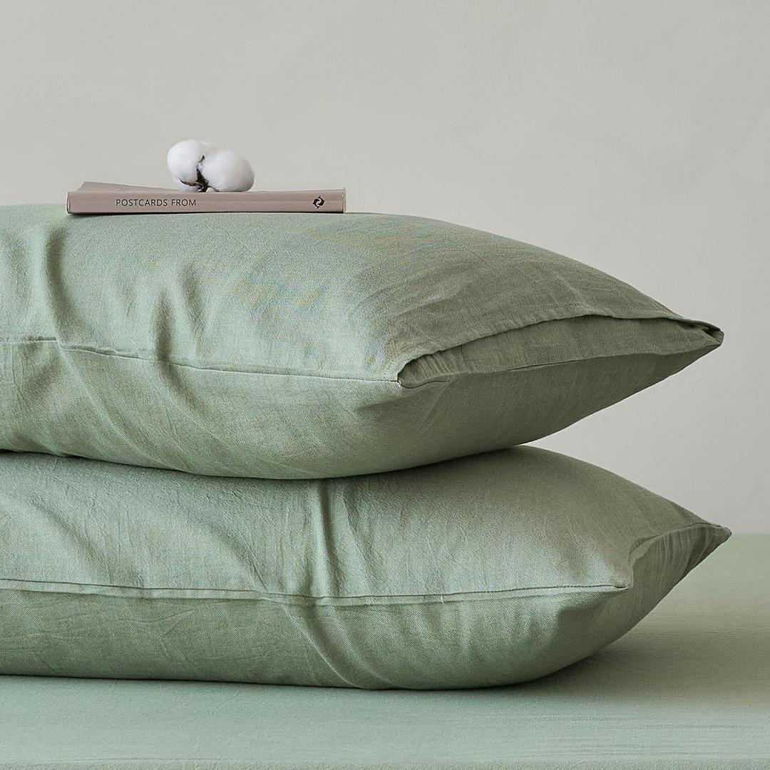 JELLYMONI Pillowcases Standard Set of 2 Wshed Cotton Envelope Pillow Covers Super Soft Sage Green 2026in Bed Pillow Cases 100% Washed Cotton Soft Breathable (Pillows are not Included)