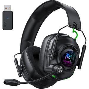 Krysenix Wireless Gaming Headset with Noise Canceling Microphone for PC, PS5, PS4, Switch, Mac, 2.4 GHz Wireless & Bluetooth 5.4 Gaming Headphones, Cool RGB Lighting, 40Hr Battery, 50mm Drivers-Black