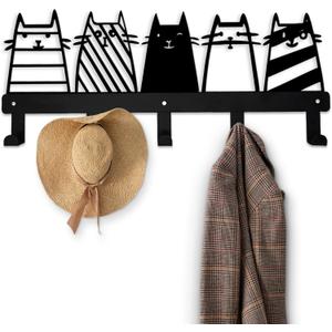 Aimery Metal Cat Coat Hooks Wall Art Decor  Chic Black Key Holder -Coat Hanger Wall Mount  Multipurpose Wall Hooks for Storage, Living Room, Hallway, Office (Black)