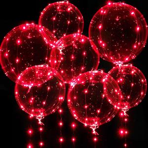 Weewooday Lighted up Balloons, 7 Packs 20 Inch Valentines Bobo Balloons with 10ft LED String Lights for Valentines Day Wedding Christmas Decoration(Red)
