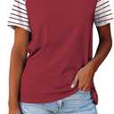 Womens Tops Summer Short Sleeve Shirts Raglan Striped T-Shirts (X-Large, Red)