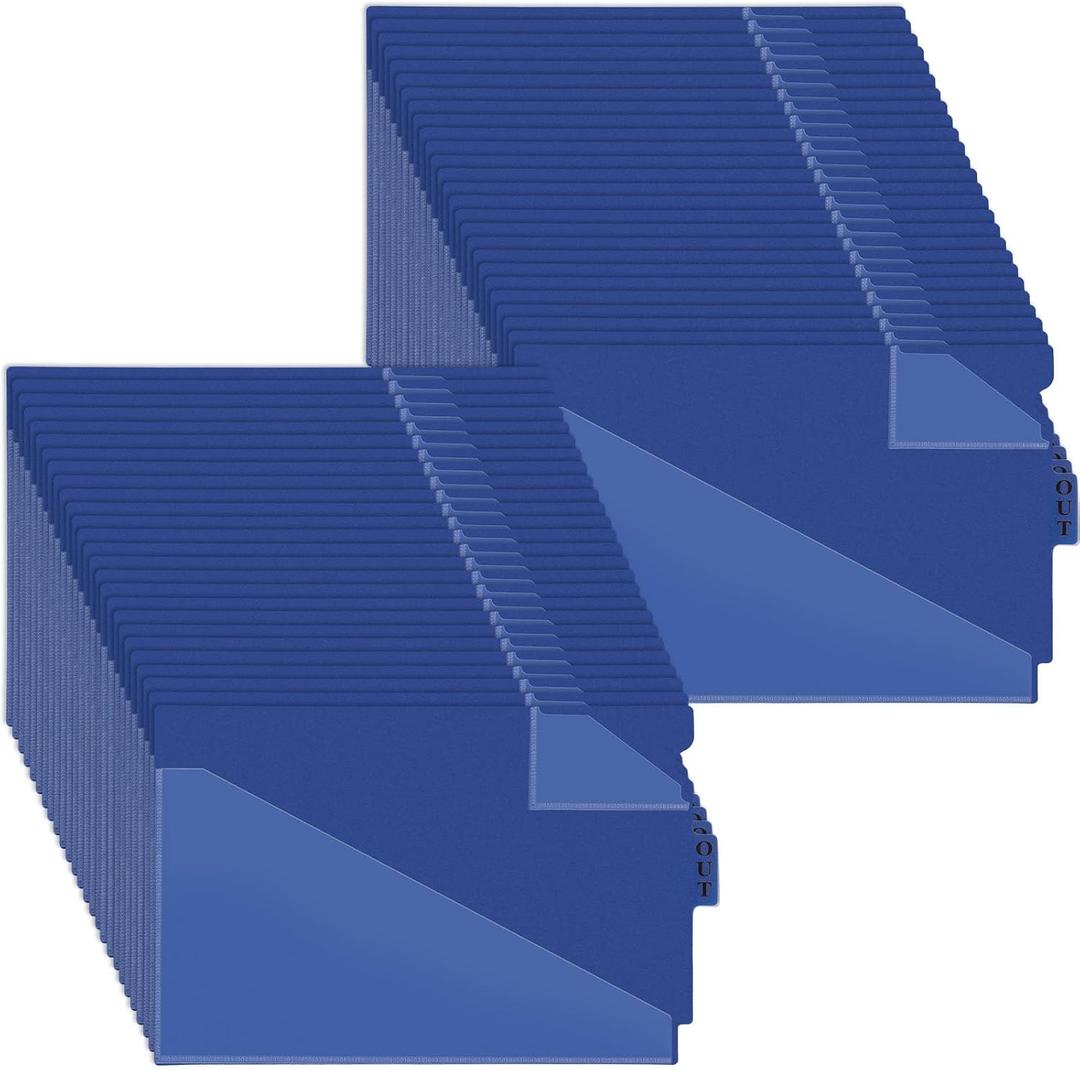 60 PCS Center Tab Poly Out Guides Center Position Tab Vinyl Outguides Plastic File Folders Two Pockets Letter Size Project Folders Clear Front Documents Holder for Home School Office Medical Supplies