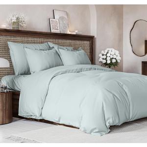 Duvet Cover Queen Size Set - Extra Soft Queen Size Duvet Cover 90 x 90 with 2 Pillow Shams - Hotel Luxury Easy Care and Fade Free w/Zipper Closures & Ties - Comfy Breathable Bedding Set (Ice Blue) (No Comforter)