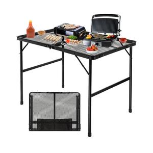 Folding Grill Table Camping Table with Mesh Desktop, Lightweight 3 FT Metal Table for Outside, Height Adjustable Portable Grill Tables for Camping, Picnic, Beach and BBQ, RV